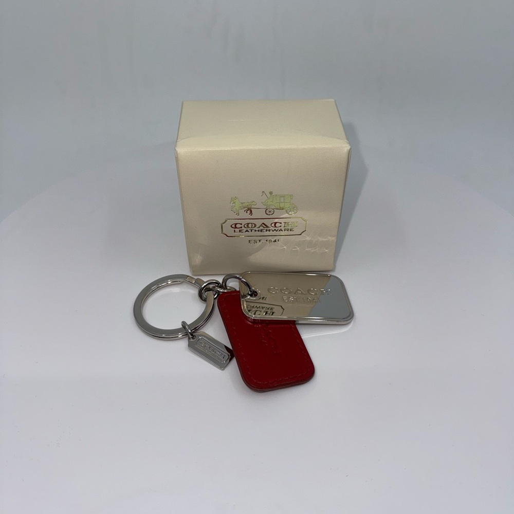 Coach Silver Keychain Keyring Red Leather and Silver Tags LIKE NEW CONDITION - Picture 3 of 8